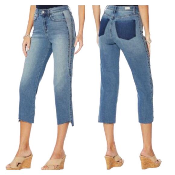 NWT Skinnygirl Plus Sydney Two-Tone Studded Cropped Straight Jean Size 24W 3X - Picture 1 of 16
